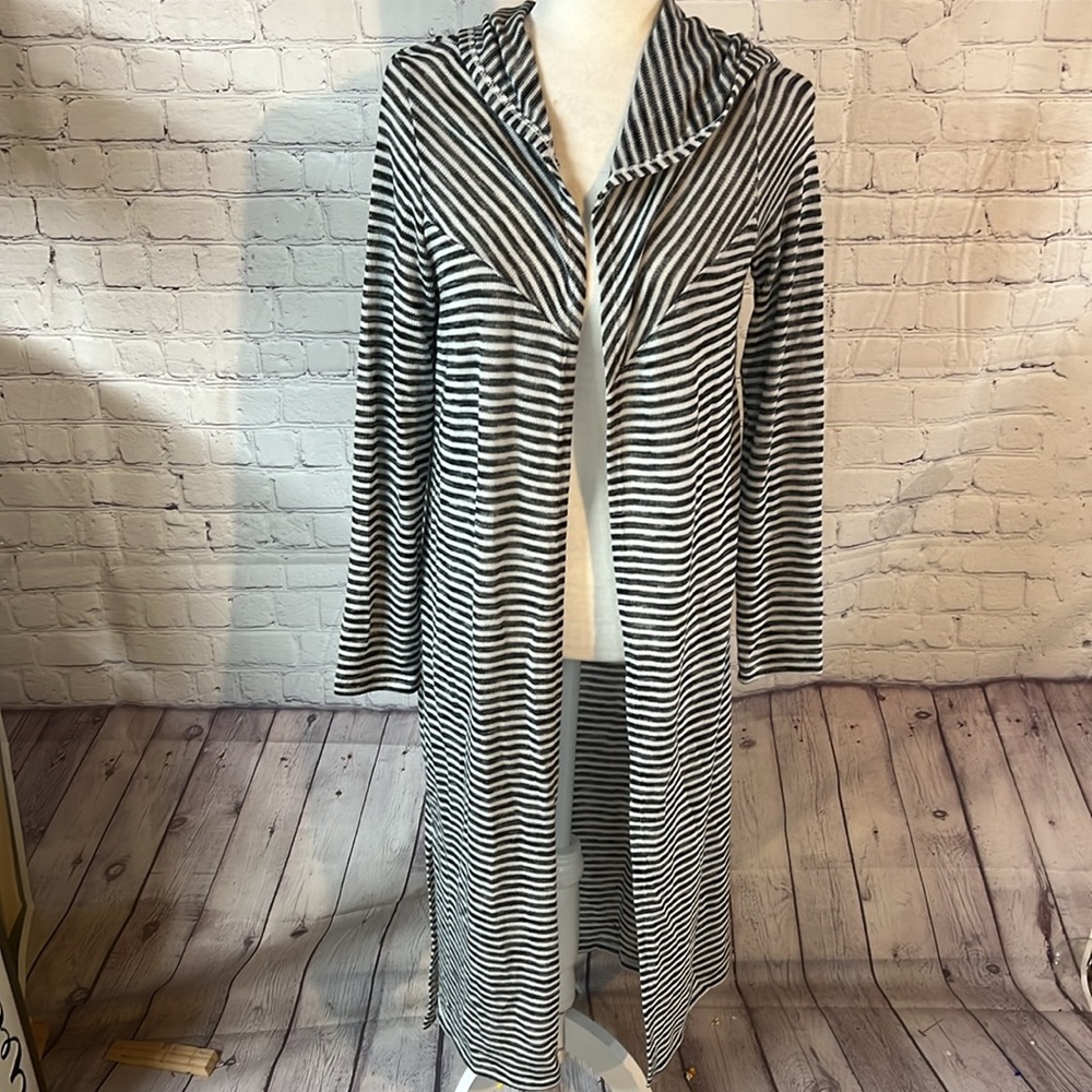 Large Striped Black and White Long Sleeve Bathing suit cover up. Andrea …